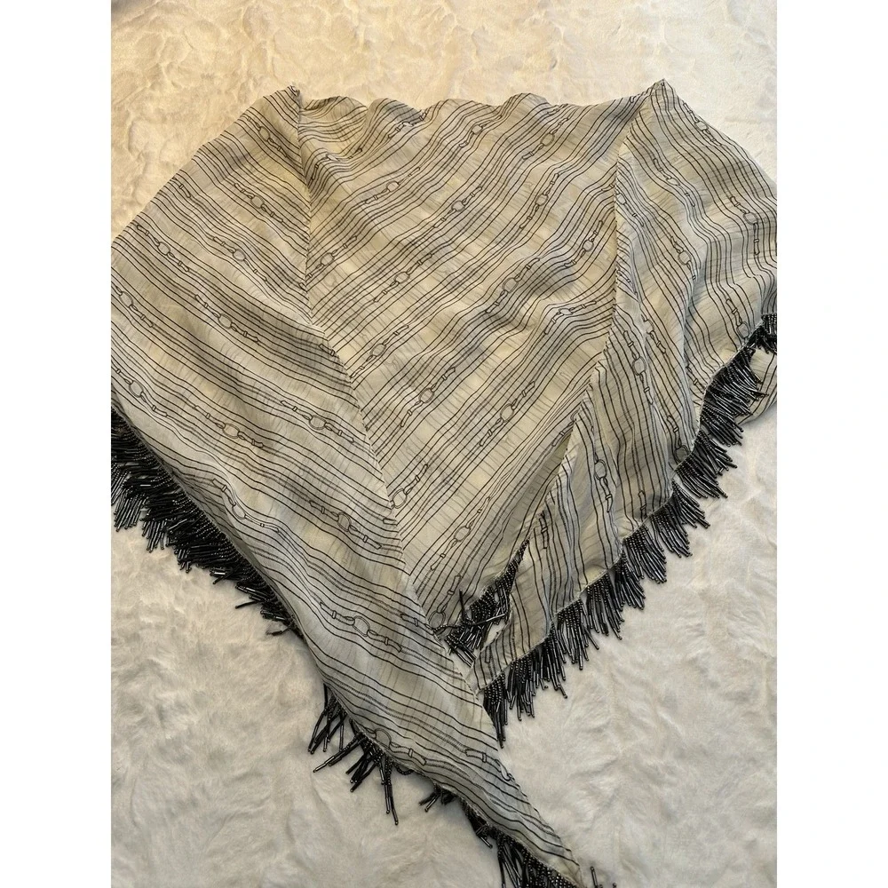CLUB MONACO-WOMEN SILK BECKY‎ BEADED SCARF- Beige